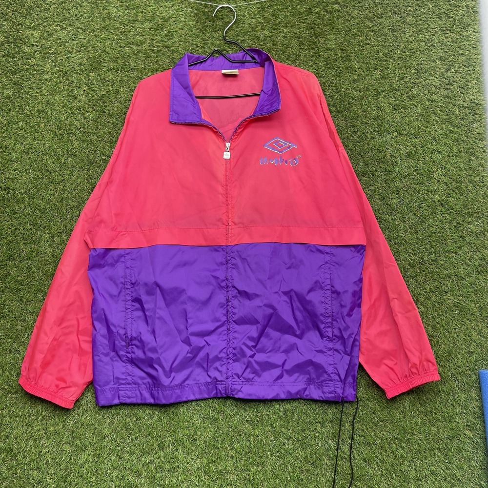 Vintage Umbro Windbreaker Jacket Mens XL Purple Red 90s Nylon Drawstring Retro